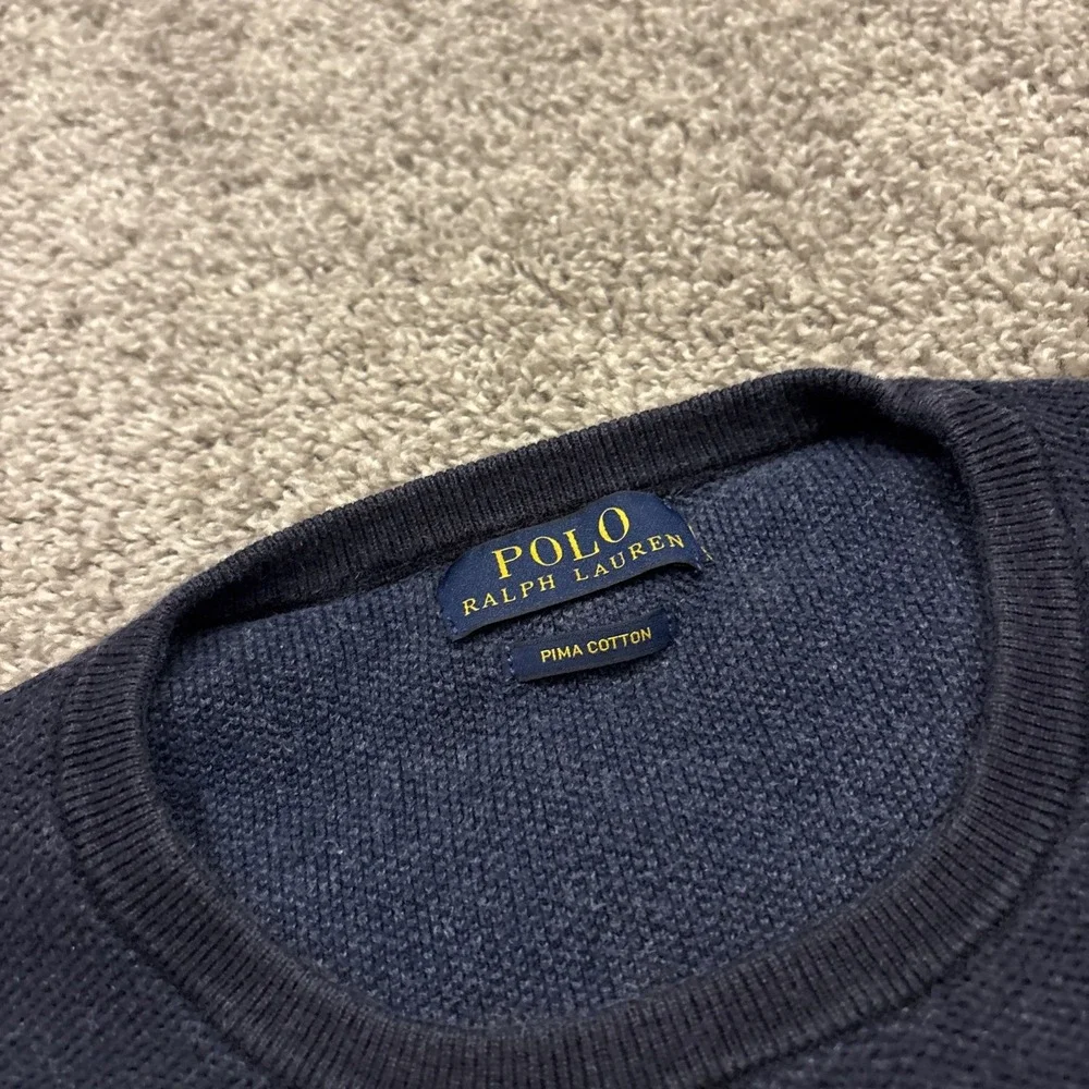 Polo Ralph Lauren Pima Cotton Sweater Men's Medium Crew Neck Thermal Blue Thick
